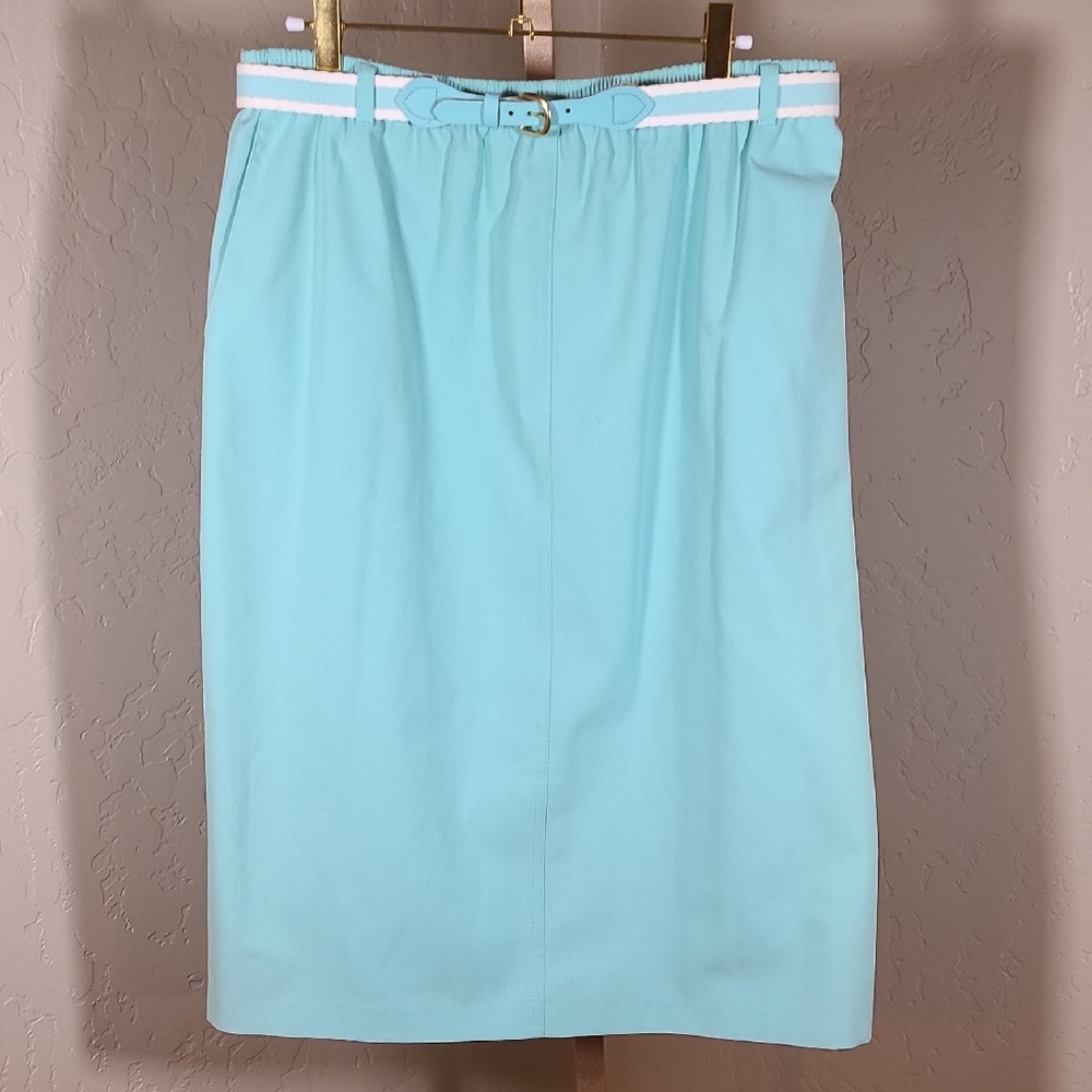 Alfred Dunner Vintage‎ Blue Belted Pencil Skirt Made In USA Size 14